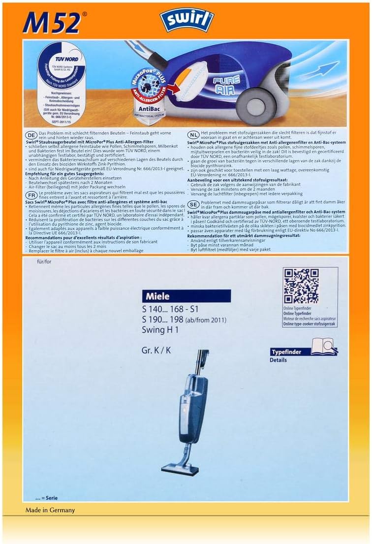 3 x Swirl Staubsaugerbeutel M 52 MicroPor Staubbeutel Microvlies