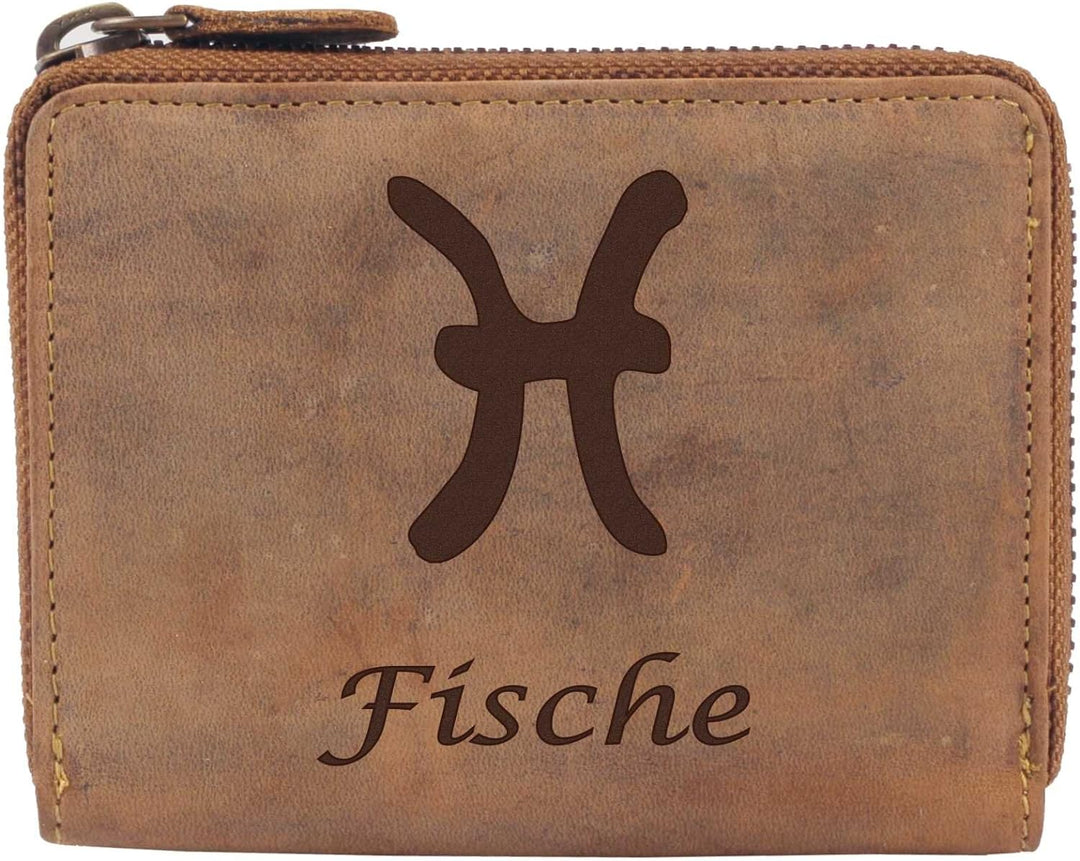 Greenburry Leder-Portemonnaie mit Fische Motiv I Geldbeutel mit Sternzeichen Motiv I Geldbörse für F