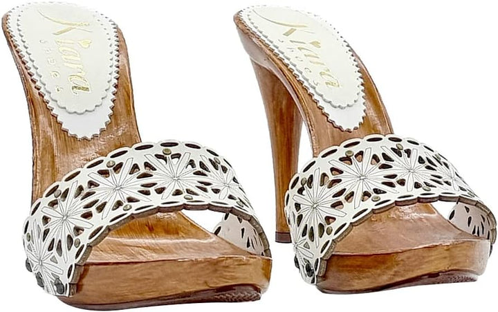 Clogs mit weiss gelasertem Obermaterial - Absatz 12 - Made in Italy - KM71401 BIANCO (41, WEISS) 41