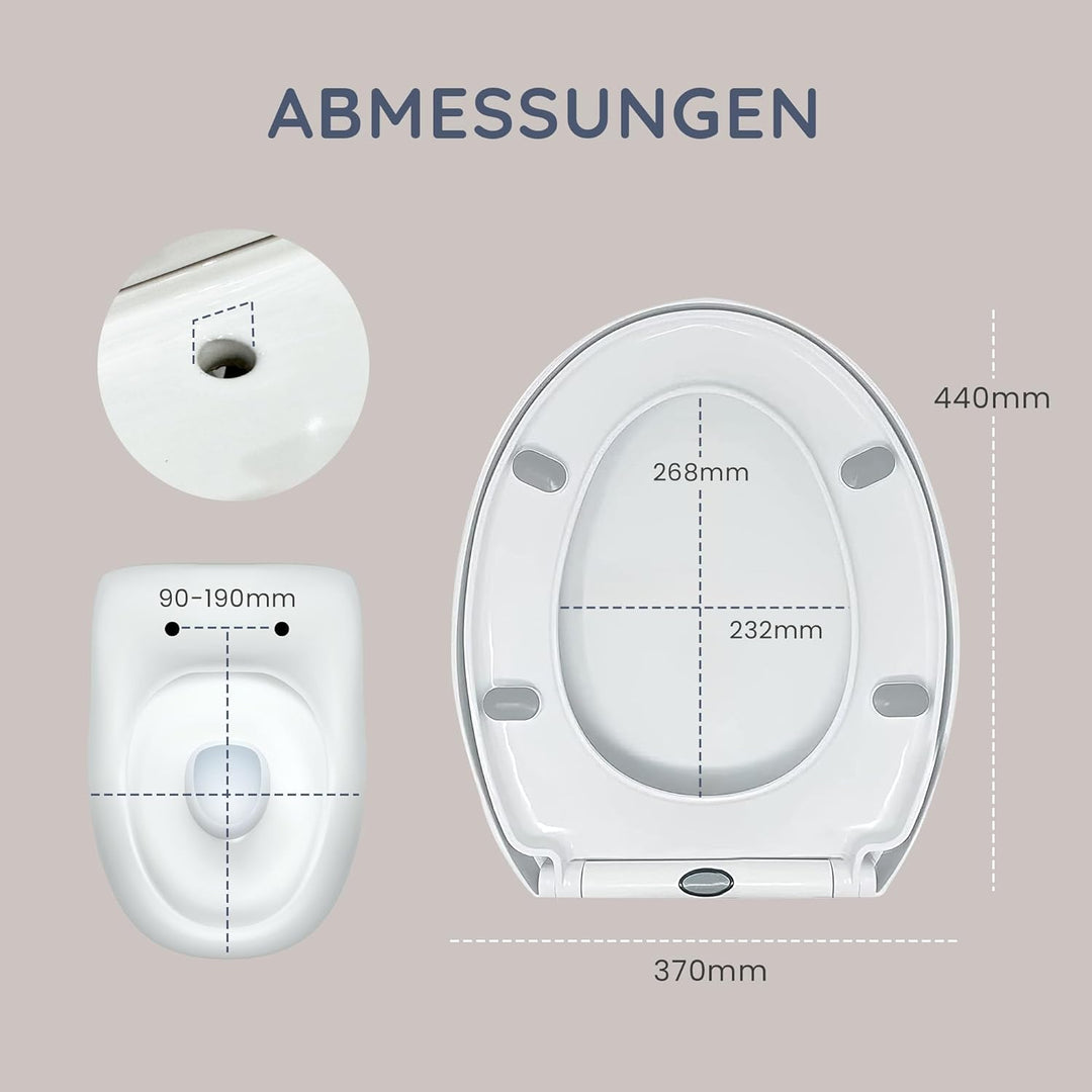 CUQOO WC-Sitz mit Absenkautomatik und Schnellverschluss – Ovaler Toilettensitz in Weiss | Verstellba