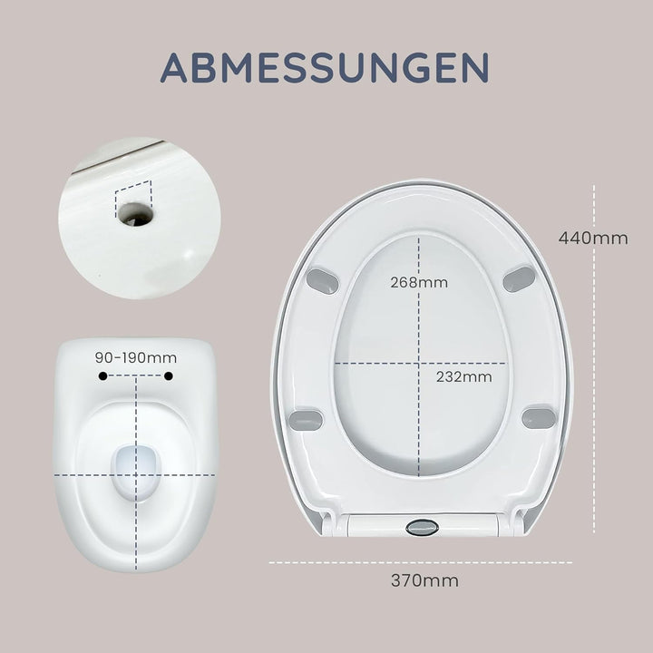 CUQOO WC-Sitz mit Absenkautomatik und Schnellverschluss – Ovaler Toilettensitz in Weiss | Verstellba