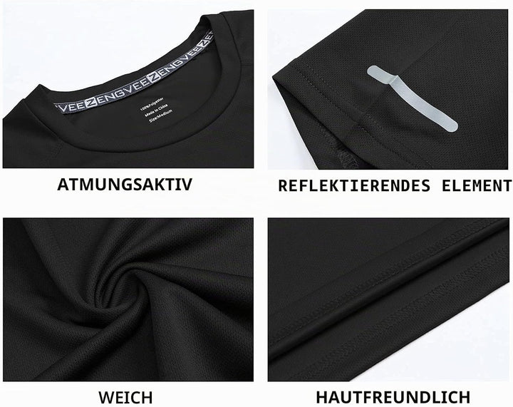 3er Pack Sport Tshirts Herren Funktionsshirt Sportshirt Schnelltrocknend Atmungsaktiv Trainingsshirt