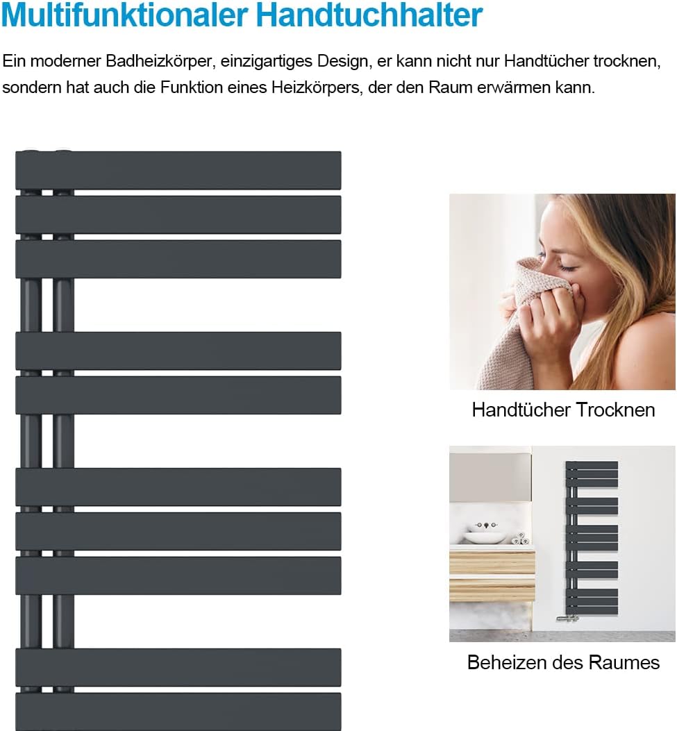 Heilmetz Badheizkörper Anthrazit Handtuchtrockner Heizung 600 x 1385 mm Bad Heizkörper Handtuchheizk
