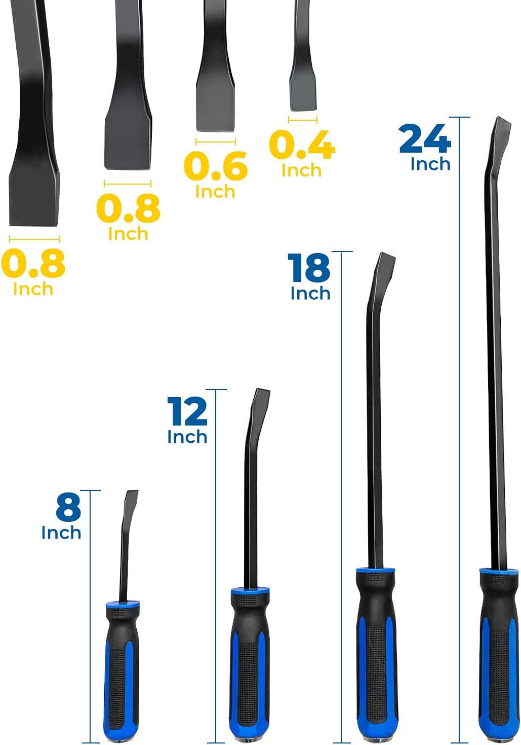 4 tlg Stemmhebel-Satz mit Kunststoff-Softgriff und Metall-Schlagköpfen, Brecheisen, Brechstange, Heb