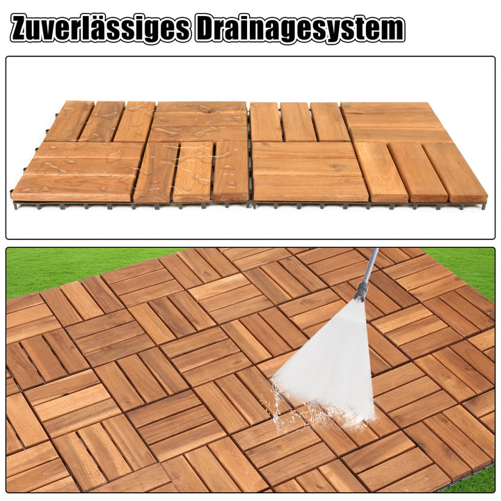 Ansobea Holzfliesen Balkon, Akazienholz 30x30cm Terrassenfliesen 11Stück 1㎡,Terassenboden Aussen,Kli