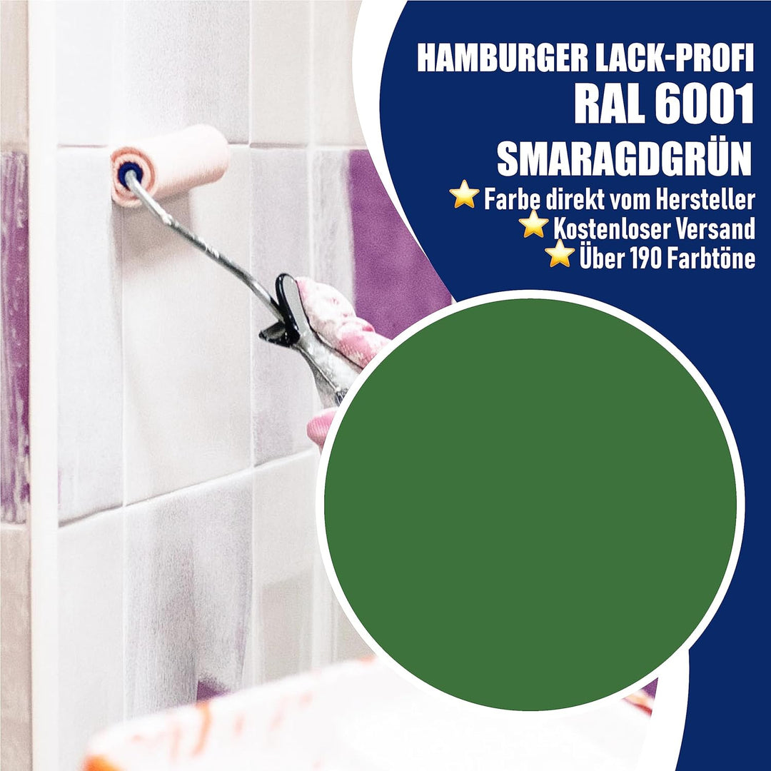 Fliesenlack GLÄNZEND Smaragdgrün RAL 6001 Grün Fliesenfarbe im SET // Hamburger Lack-Profi (20 L), 2