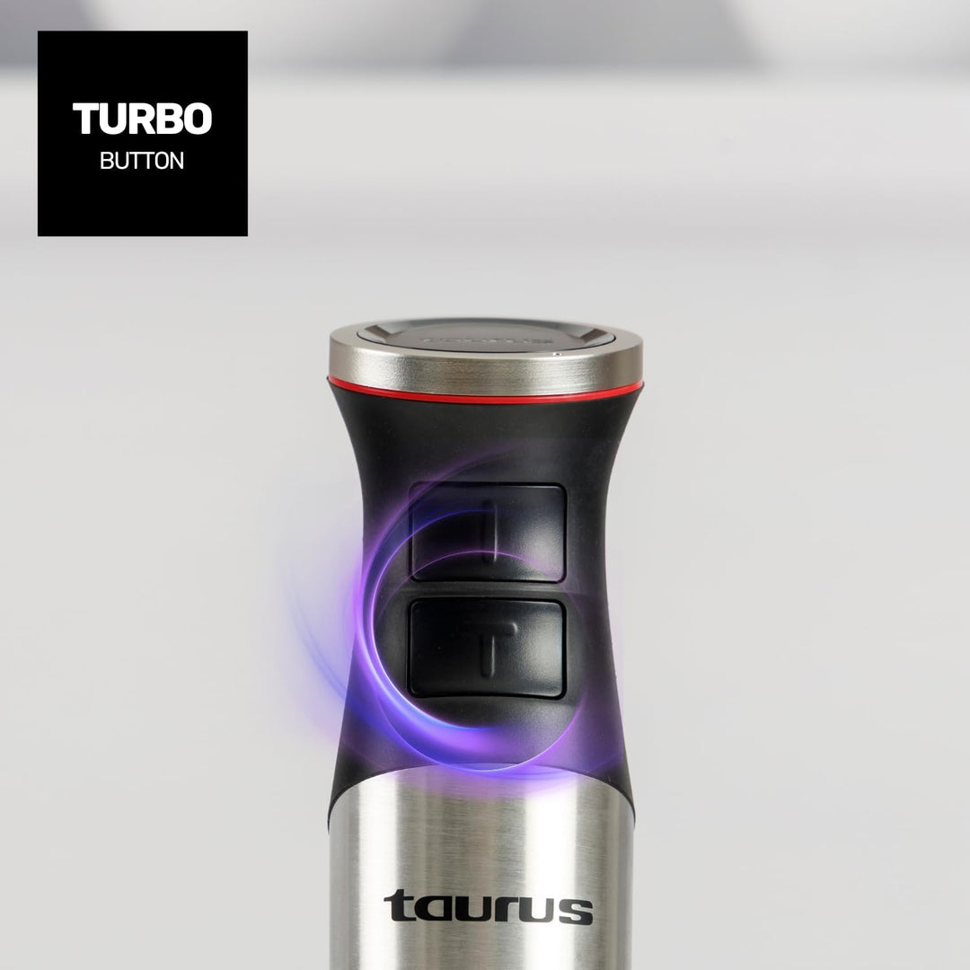 Taurus – Stabmixer 1500W | 20 Geschwindigkeiten + TURBO | Edelstahlklingen | Spritzschutzglocke | Er