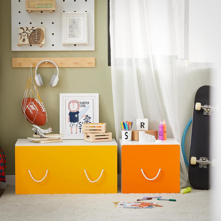SoBuy KMB74-W Kinder Spielzeugtruhe Spielzeugkiste mit Deckel Aufbewahrungsbox Kinder Spielzeugbox S