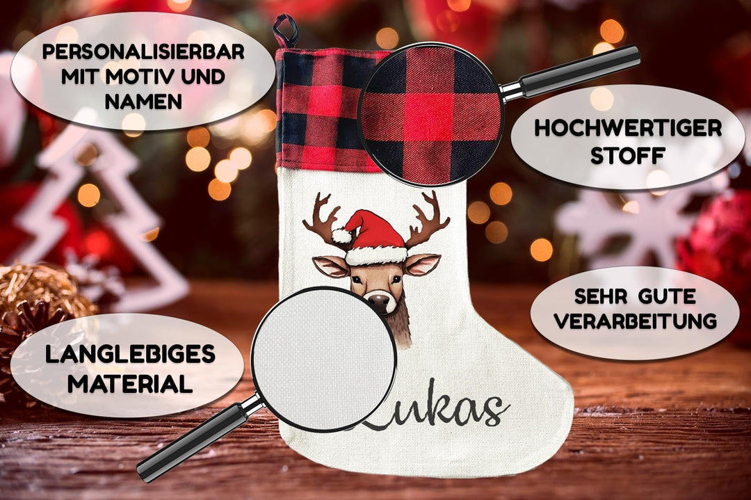 Personalisierte Weihnachtssocken - 40cm x 30cm - Weihnachtsstrumpf zum Nikolaus oder Weihnachten - N