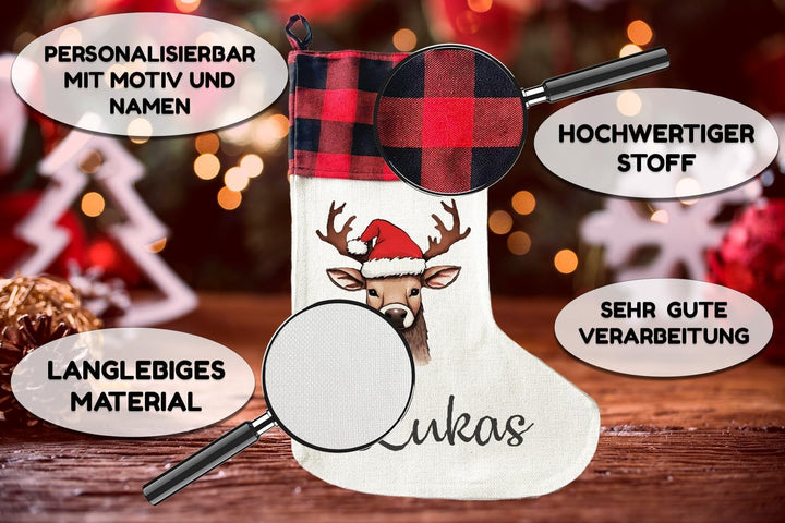 Personalisierte Weihnachtssocken - 40cm x 30cm - Weihnachtsstrumpf zum Nikolaus oder Weihnachten - N