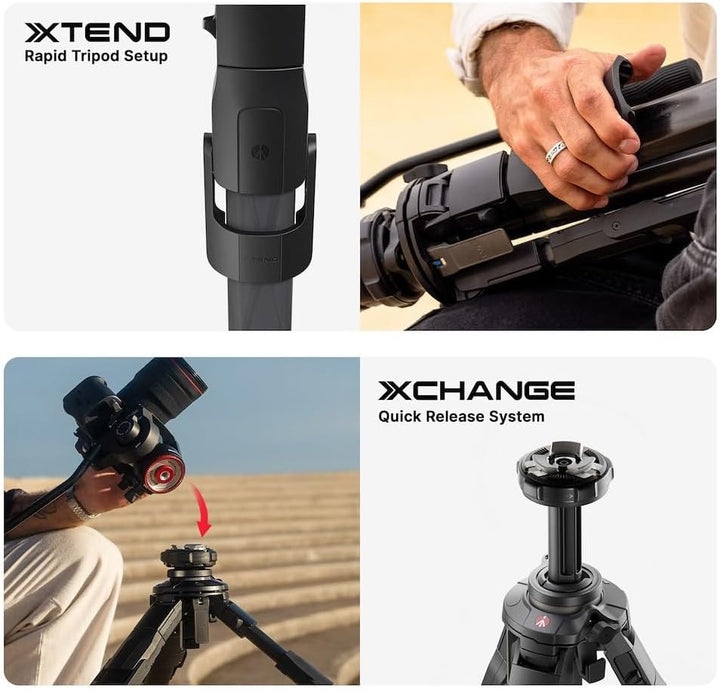 Manfrotto 500X Fluid Videokopf mit ONE Hybrid Carbon Stativ – Foto & Video Stativ Kit, 5kg Traglast,