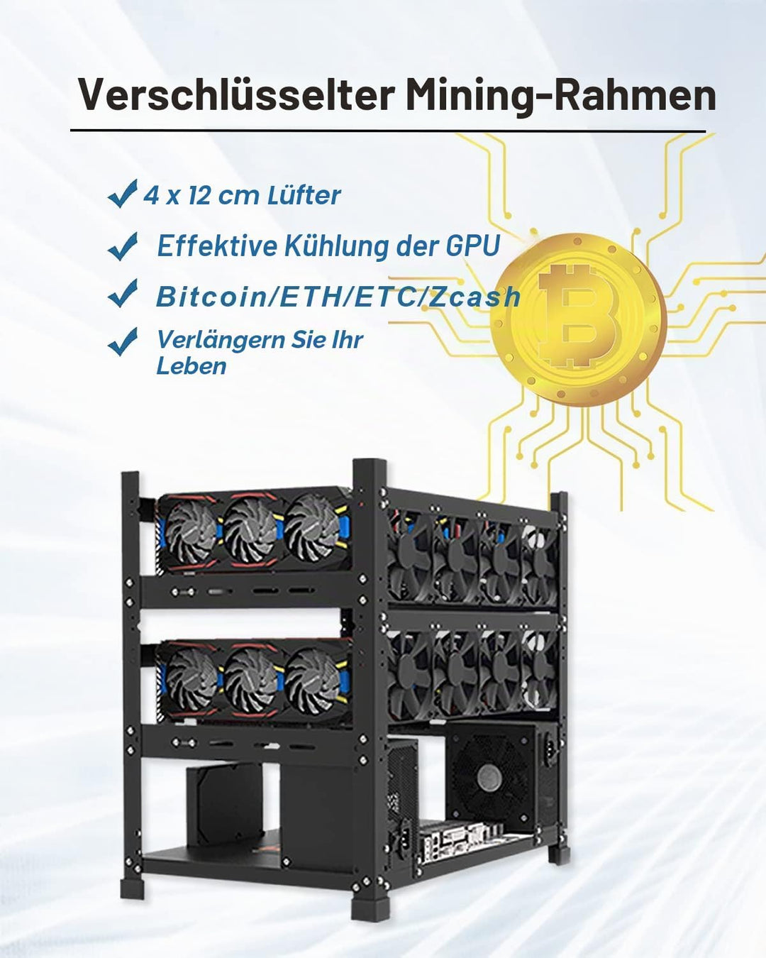 Mining Rig Frame Case 12 Gpu, Stahl Mining Rig Frame 52x52x36 cm, Ordentliches Open Air PC Case für