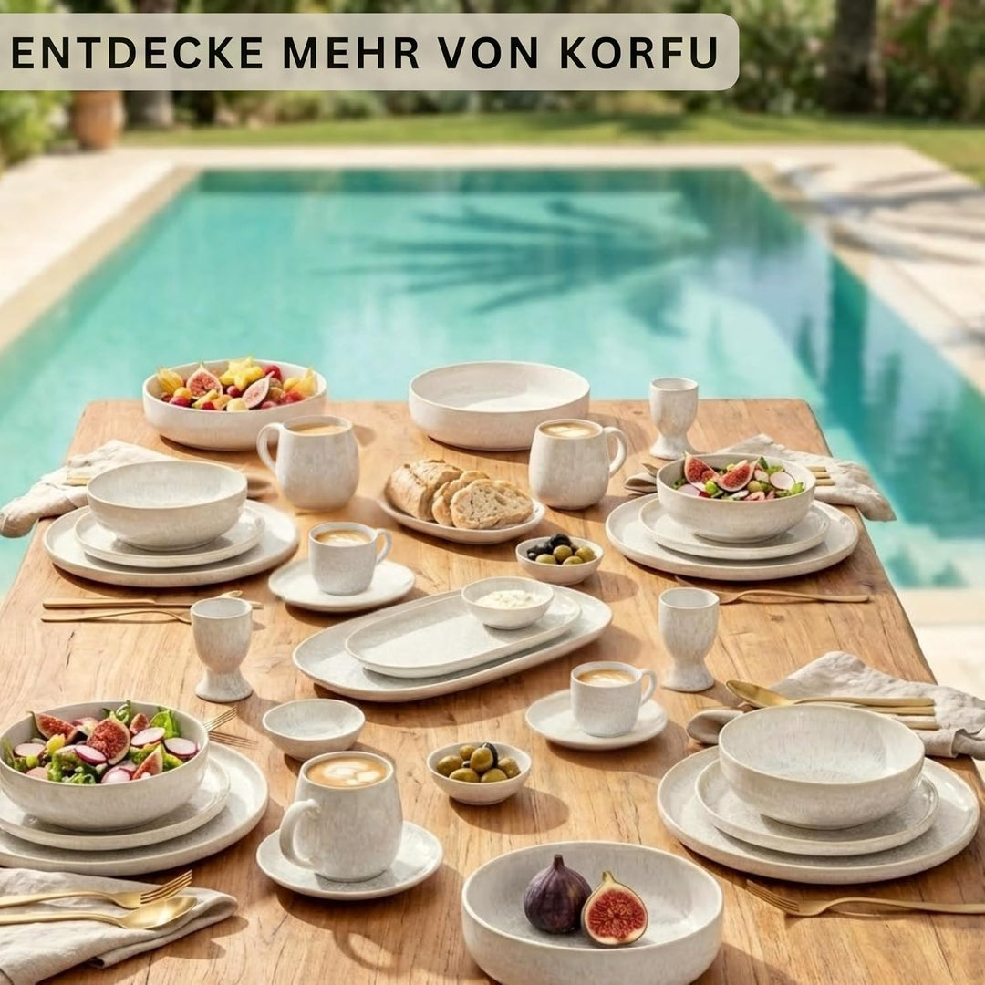 SÄNGER Korfu Servierplatten Set 11tlg Steingut in Creme Beige mit Maserung | Elegantes Anrichteplatt