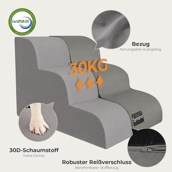 Sytopia Hundetreppe 3 Stufen, 40 cm, bis 27 kg, Haustiertreppe kleine Hunde &amp; Katzen, Katzentreppe B