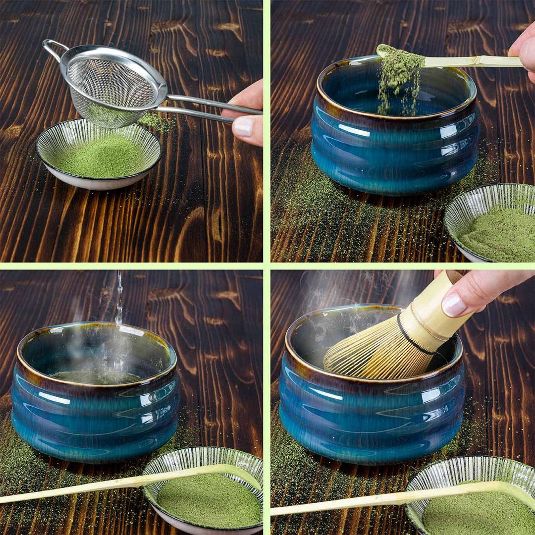 Dimono Original Matcha Tee-Set Deluxe mit Matcha-Schale, Bambus-Besen, Besenhalter, Dosierlöffel - D