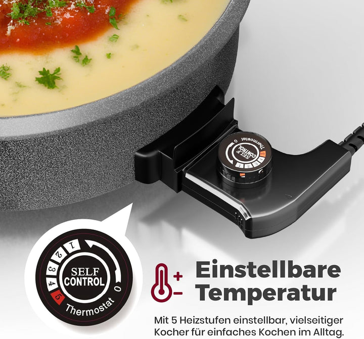 SUPERLEX MultifunktionalePfanne 9,6 Liter, Elektrische Multipfanne mit Deckel 42x7 cm 1500Watt, Elek