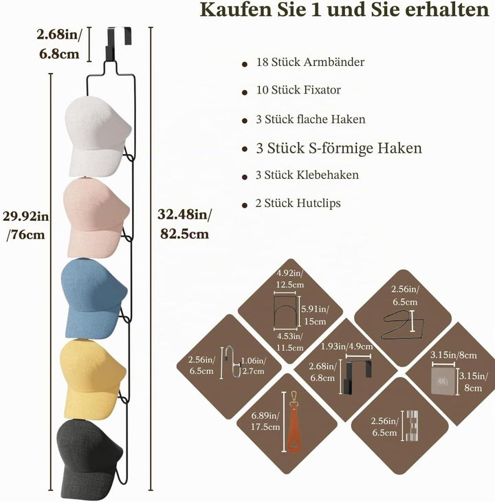 LINFIDITE Cap Halter Tür Hut Racks, Baseball Cap Halterung Schrank hängende Einstellbare Huthalter,f
