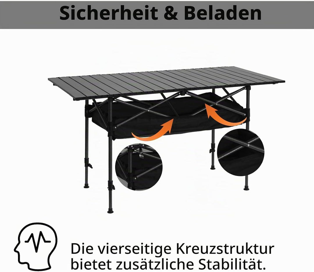 Vinteky Campingtisch faltbar Höhenverstellbar Klapptisch Höhenverstellbarer Falttisch mit aufrollbar