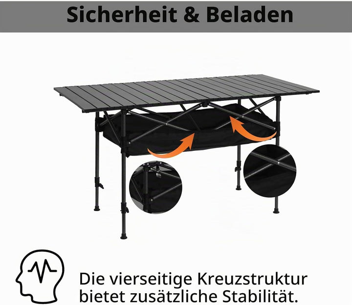Vinteky Campingtisch faltbar Höhenverstellbar Klapptisch Höhenverstellbarer Falttisch mit aufrollbar