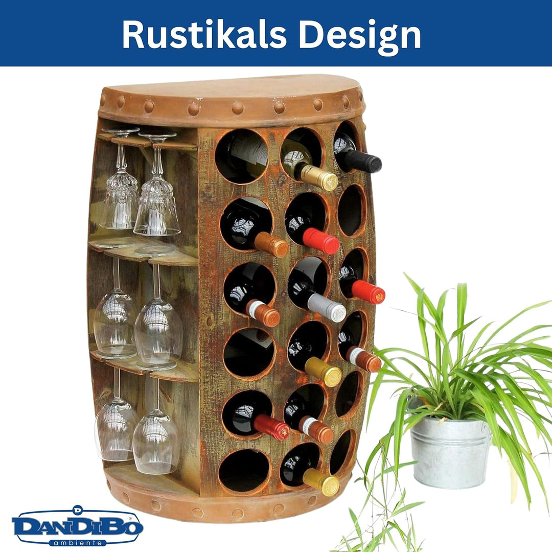 DanDiBo Weinregal Holz Stehend Rustikal Weinfass Flaschenregal 1486 Beistelltisch Schrank Fass Weinb