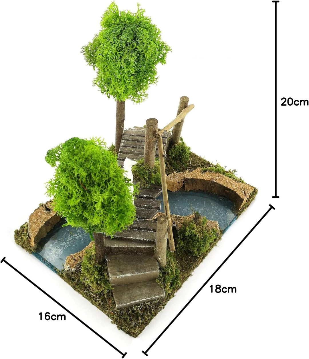 Ferrari & Arrighetti Fluss mit Fussbrücke und Bäumen, Holz, Mehrfarbig, Einheitsgrösse