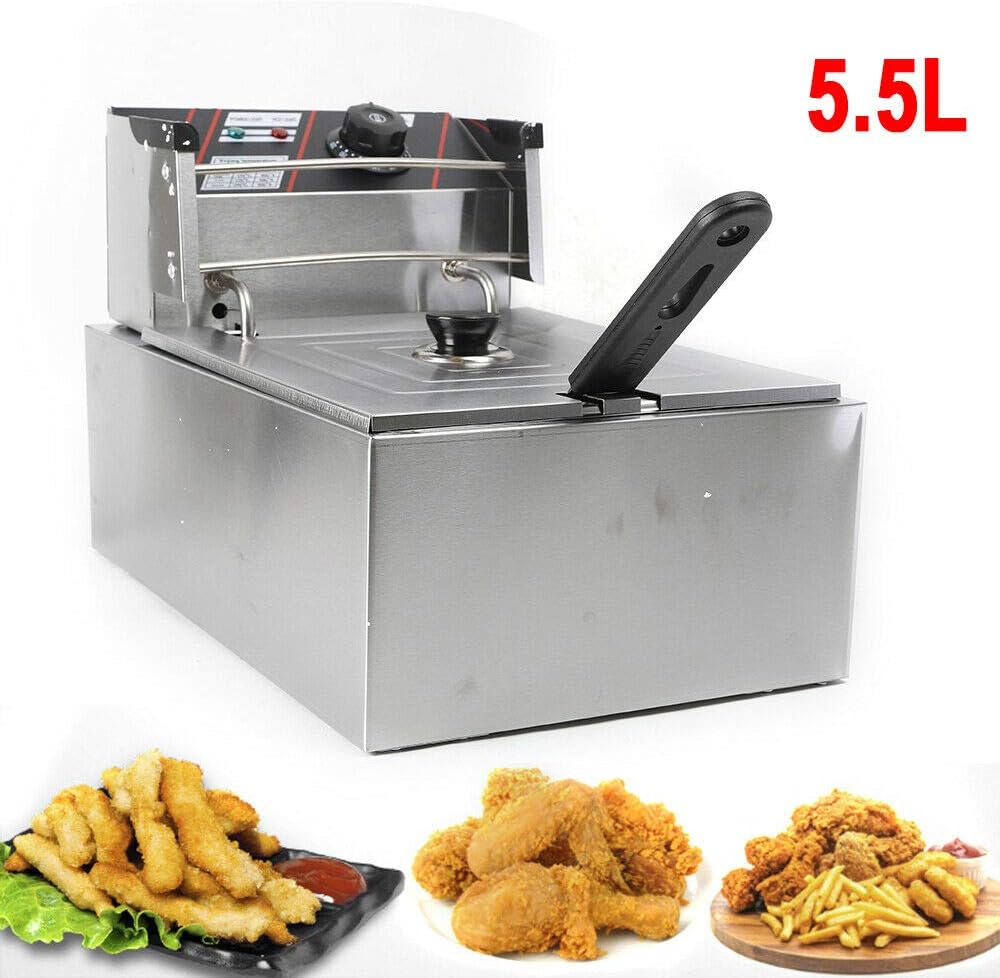 2500W Fritteuse Friteuse Edelstahl, 5.5L Elektrofritteuse Elektro Fritteuse Gastro Kaltzone Fritose