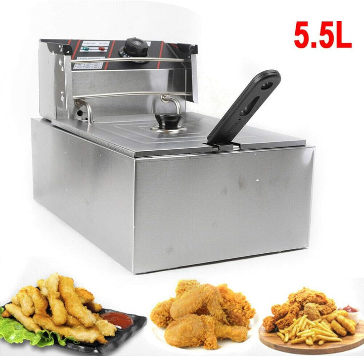 2500W Fritteuse Friteuse Edelstahl, 5.5L Elektrofritteuse Elektro Fritteuse Gastro Kaltzone Fritose