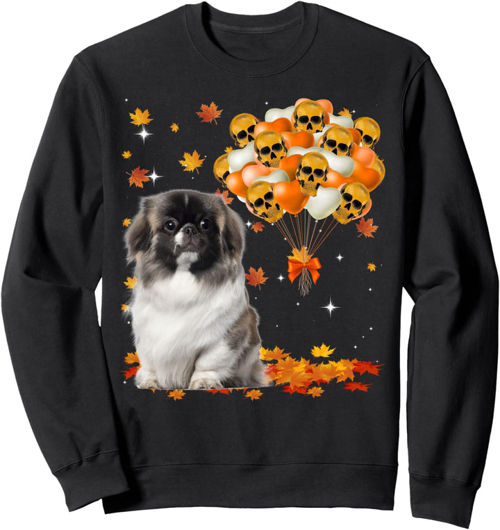 Pekingese Hunde-Luftballons mit Totenkopf- und Herzmotiv Sweatshirt