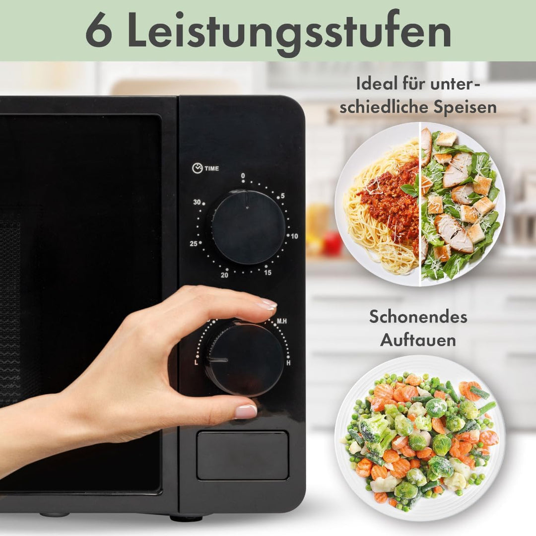 Clatronic® Mikrowelle | 700 Watt | 6 Stufen | 20 Liter Garraum | 360° Drehteller | Timer mit Endsign