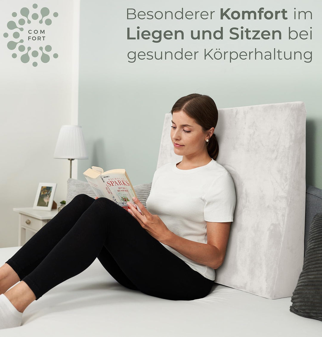 Keilkissen für Bett und Couch, Matratzenkeil, Reflux Kissen [mit 2 Liegezonen], Lesekissen zur Schla