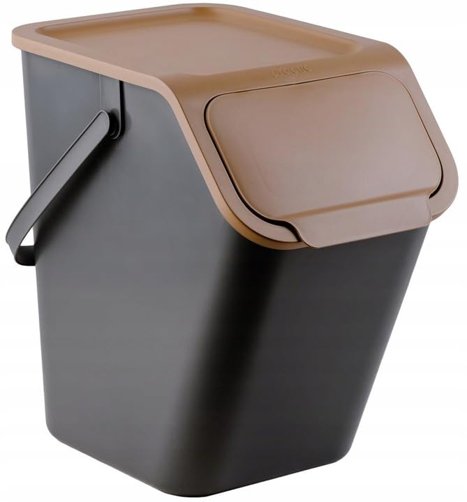 Küchen Mülleimer 1x 25L Braun mit Deckel, für Bio Abfälle, Mülltrennsystem für Recycling, Abfallbehä