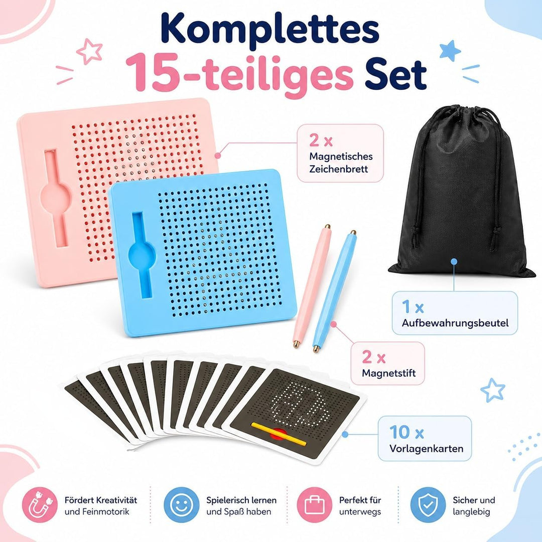 2 Stück Magnetische Zeichentafel, Stahlkugel Magnetspiel mit magnetischem Stift, Zaubertafel, Pädago