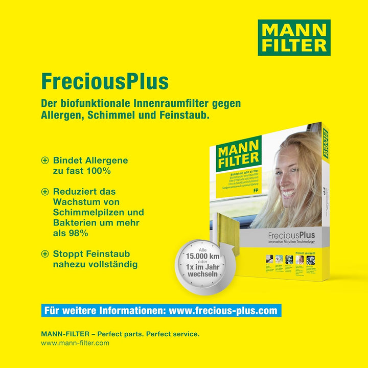 MANN-FILTER FP 29 005/1 Innenraumfilter – FreciousPlus Biofunktionaler Pollenfilter für Rechtslenker