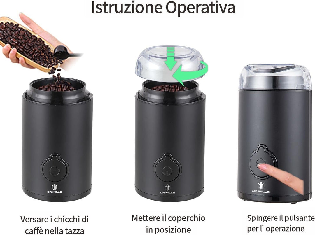 DR MILLS DM-7438 Elektrische Gewürz- und Kaffeemühle, Messer, Tasse bestehen aus SUS304 rostfreiem S