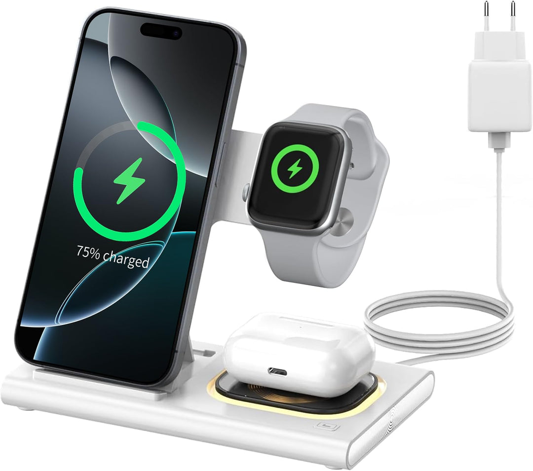 Aimtel 3 in 1 Induktive Ladestation Faltbare&Nachtlichter Kompatibel mit iPhone 17/17 Pro/17 Pro Max