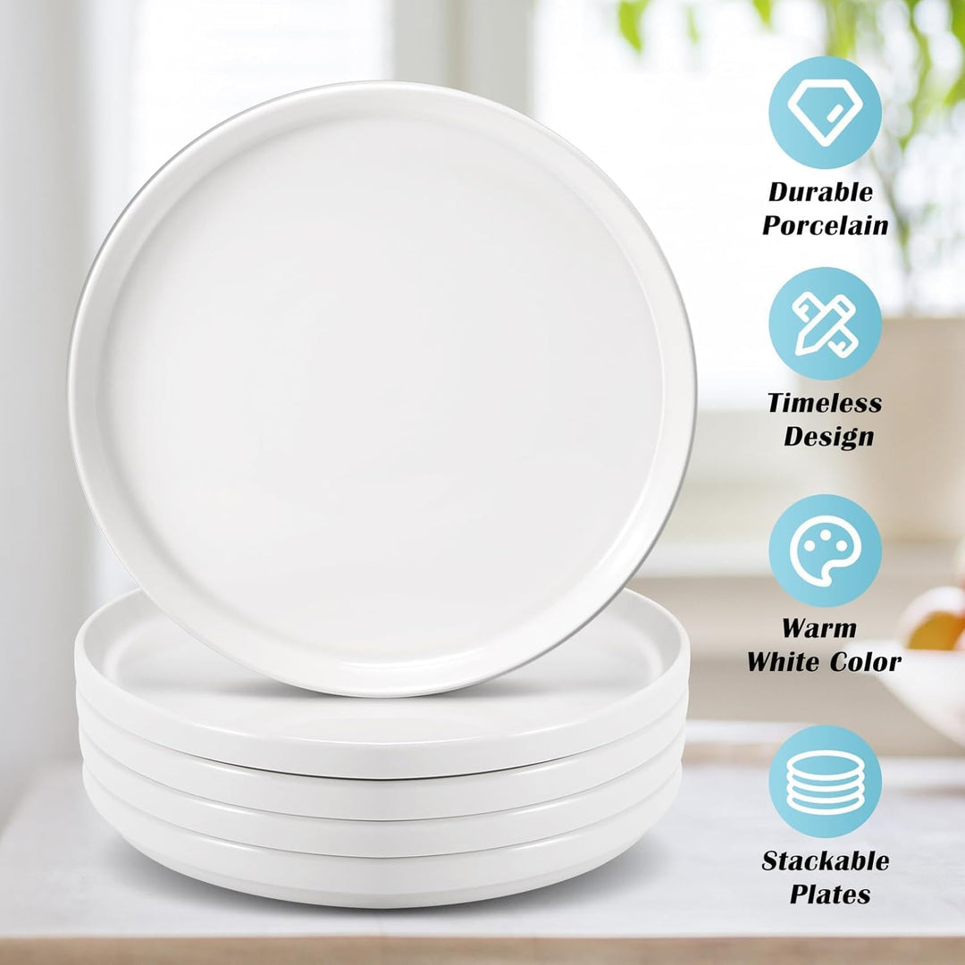 6 Stück Speiseteller, 20 cm Teller Set,Weiss Porzellan Speiseteller,Keramikteller für Salat, Pasta,
