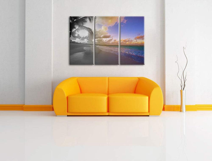erholsamer Spaziergang am Strand schwarz/weiss 3-Teiler Leinwandbild 120x80 Bild auf Leinwand, XXL r