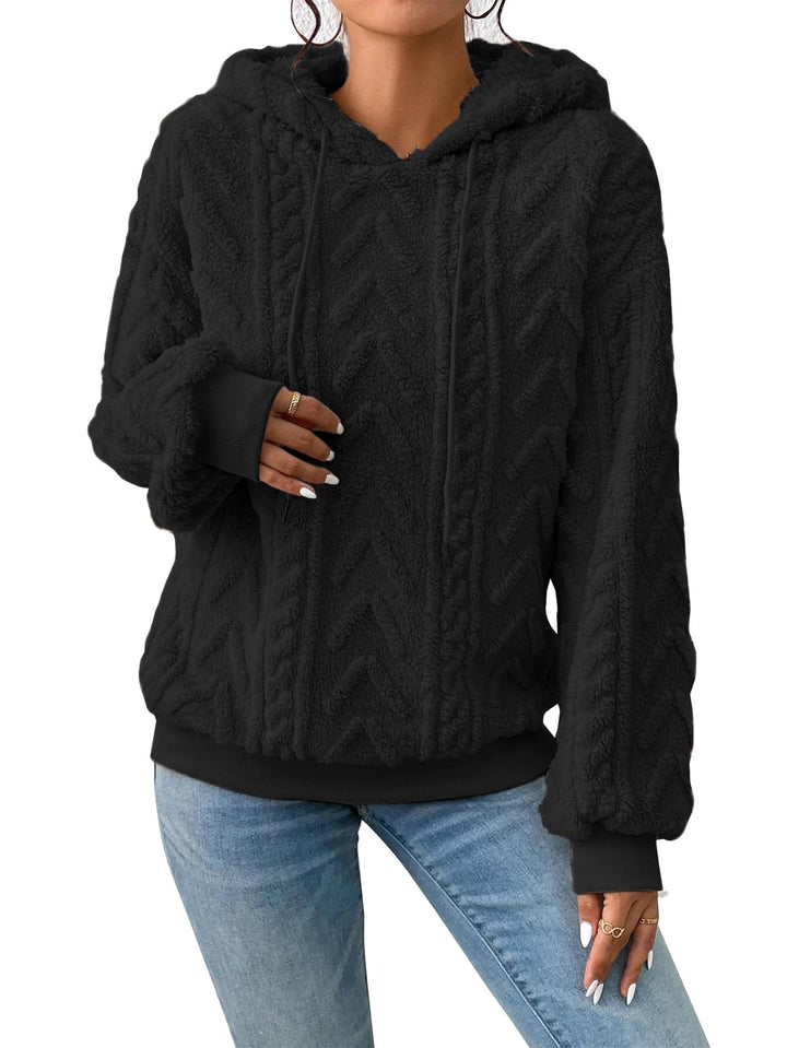 Zetieny Hoodie Damen Kapuzenpullover Teddy Fleece Double Fuzzy Fluffy Jacquard Pullover Lässiges War