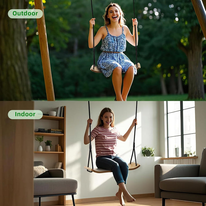 PELLOR Holzschaukel Outdoor für Kinder und Erwachsene, Schaukelsitz Holz mit höhenverstellbarem Seil