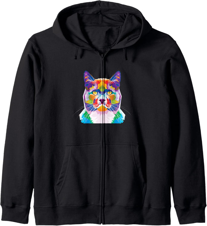 Bunte Katze Niedlich Geometrisches Kätzchen Pop-Art-Stil Ges Kapuzenjacke