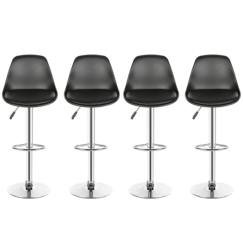 OHMG 4 Stück Barhocker, Küchenstuhl, Barhocker aus PU-Leder, mit Rückenlehne und Fussstütze, höhenve