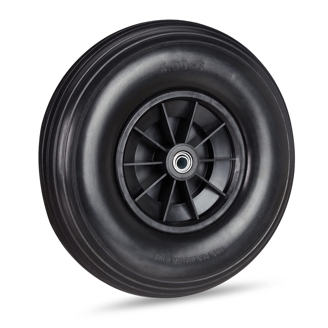 2 x Schubkarrenrad 4.00-6, Vollgummirad mit Kunststofffelge, je 3 Adapter, PU Ersatzrad pannensicher