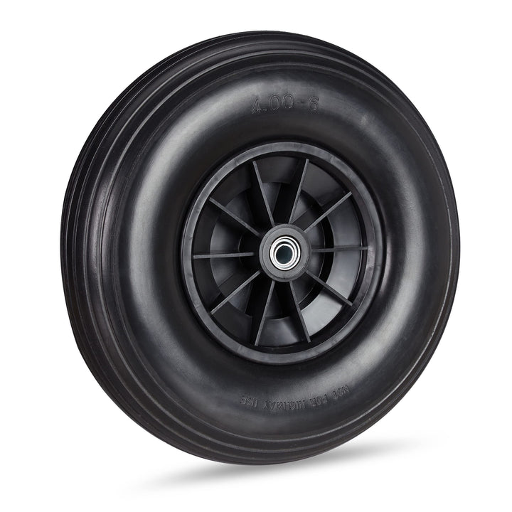 2 x Schubkarrenrad 4.00-6, Vollgummirad mit Kunststofffelge, je 3 Adapter, PU Ersatzrad pannensicher