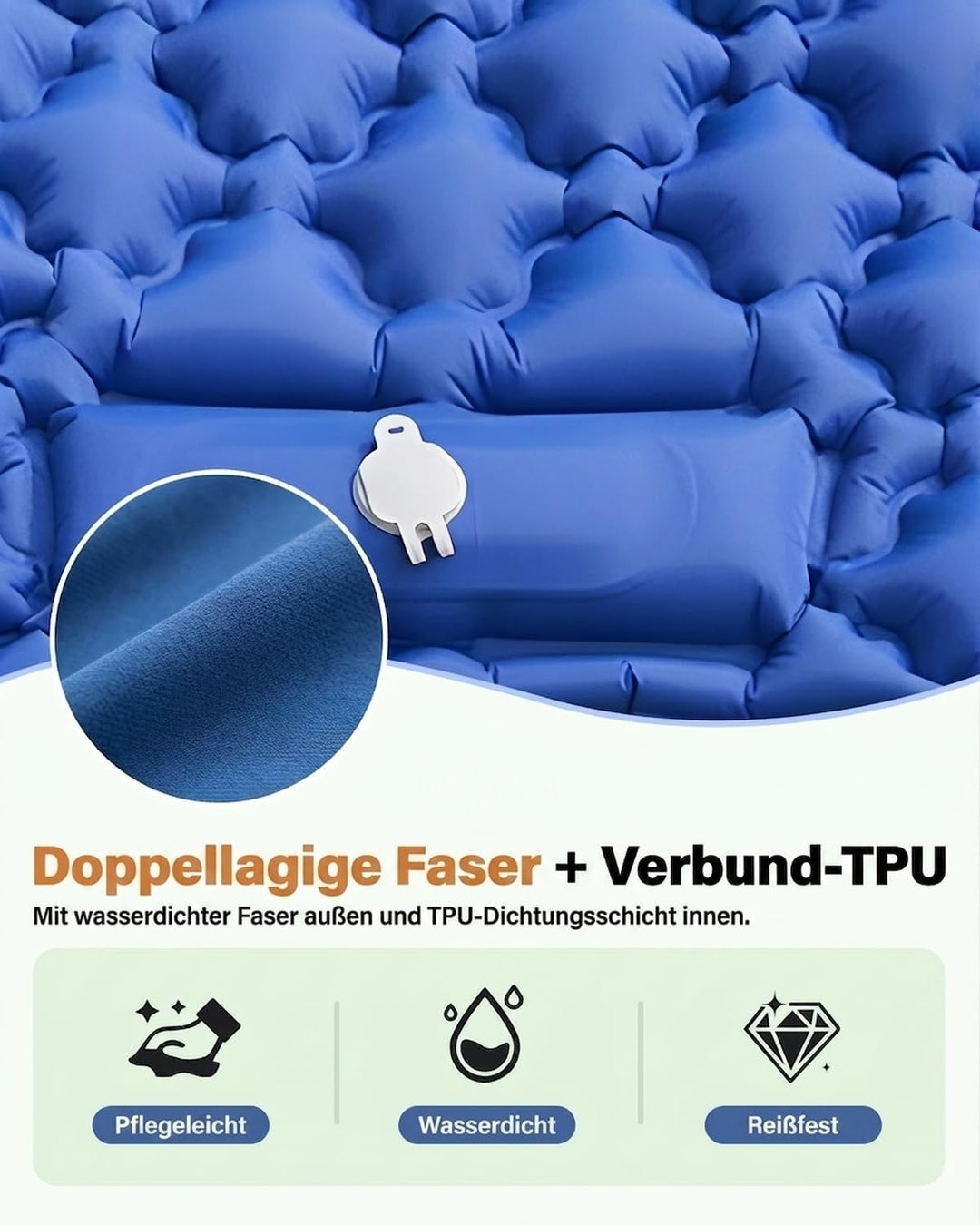 Isomatte Camping, Ultraleicht Camping Luftmatratze mit Fusspumpe & Kissen, Kompakte Wasserdicht Aufb