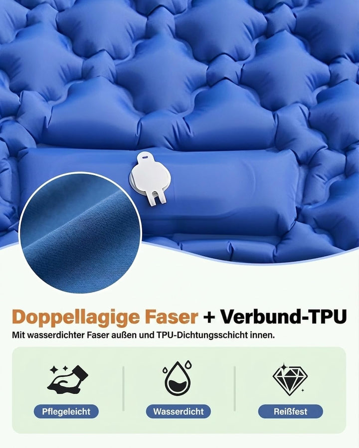 Isomatte Camping, Ultraleicht Camping Luftmatratze mit Fusspumpe & Kissen, Kompakte Wasserdicht Aufb