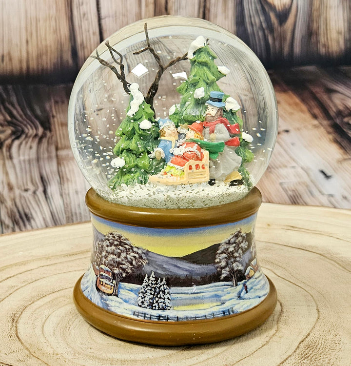 Weihnachts-Schneekugel mit Musik | Schneekugel Winterspaziergang Familie | Sockel Winterlandschaft b