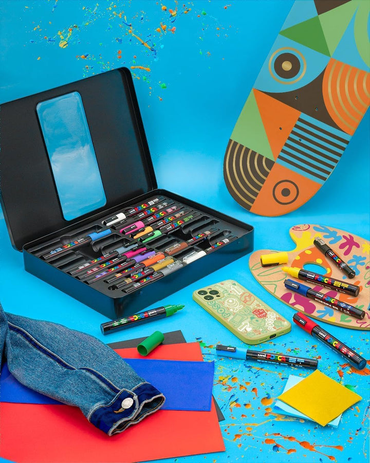 POSCA 186832 Marker Set, 20 Acrylstifte im Etui, Marker Set Pop Colours, Spitze PWE5M 1,8-2,5 mm 20e