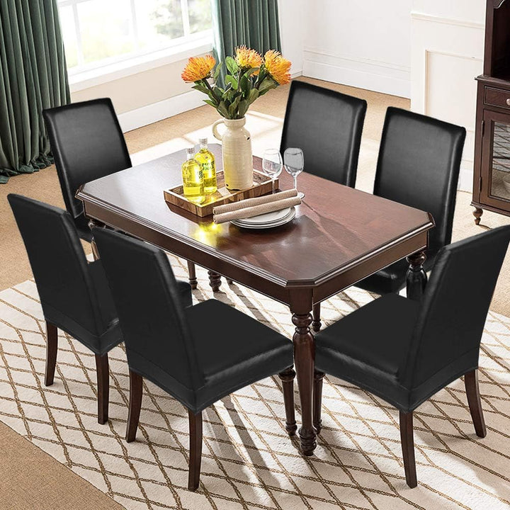Fuloon Esszimmer Stuhlhussen 4er/6er Set, Wasserdichtes Pu Leder Stretch Stuhl-Bezug Bi-elastische S
