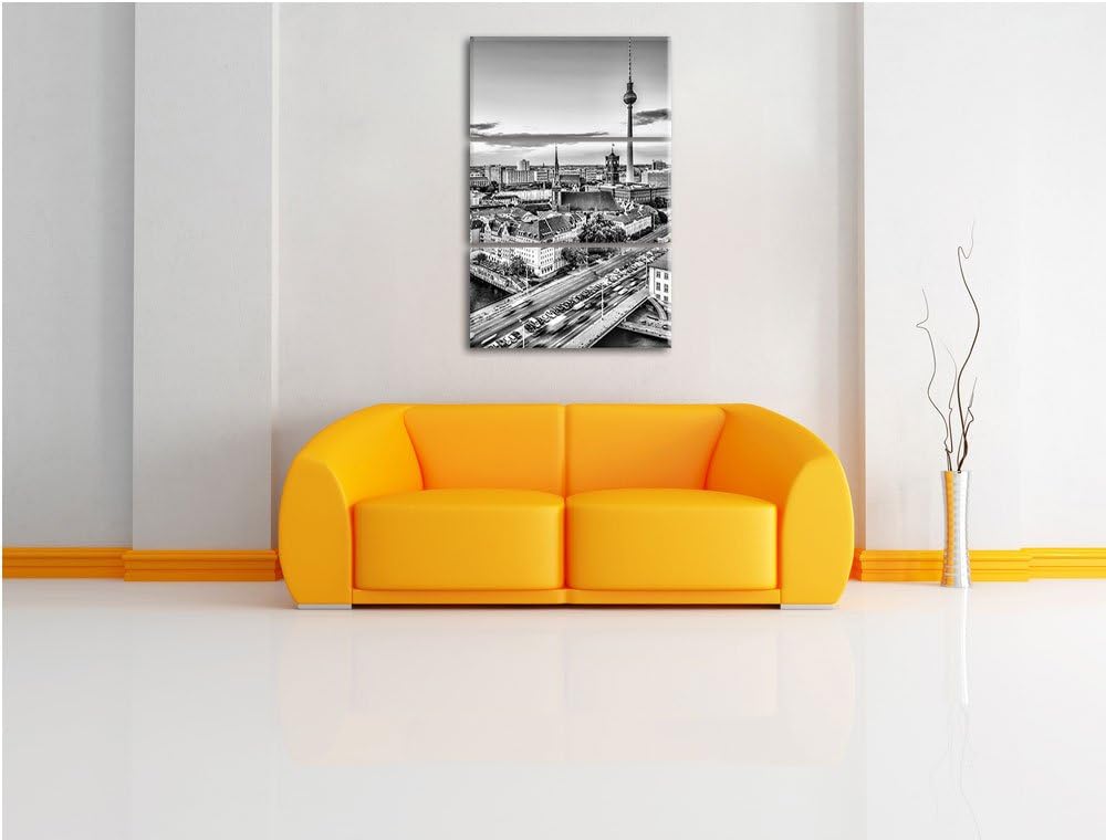 Pixxprint Monocrome, Skyline von Berlin 3-Teiler Leinwandbild 120x80 Bild auf Leinwand