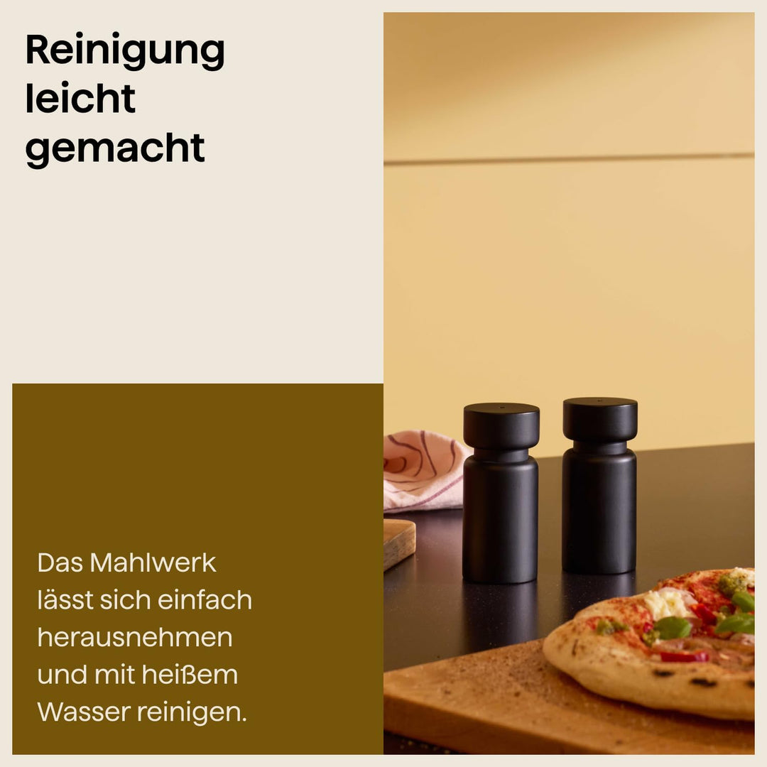 Crushgrind Helsinki Mini Gewürzmühle mit Keramikmahlwerk | 2er Set | Buchenholz | Salz und Peffermüh